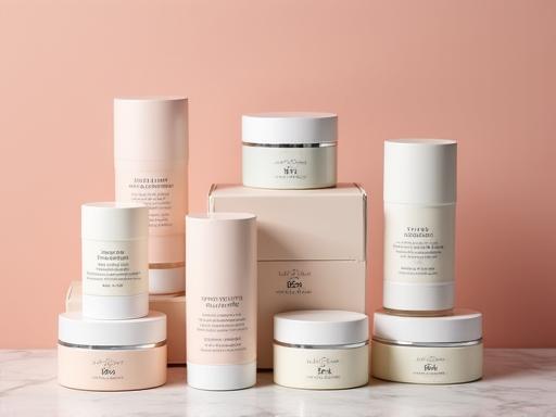 Stylishly designed boxes and bottles for a skincare product line.