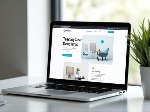 A modern website layout displayed on a laptop screen.